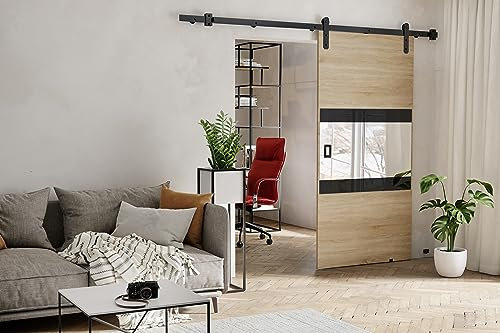 KIER FURNITURE MIA Schiebetür – Schiebetür Komplettset Schiene Komplettset Mit Tür – Zimmertüren Mit Zarge Komplett - B96xH205xT1,6 cm - Sonoma-Eiche