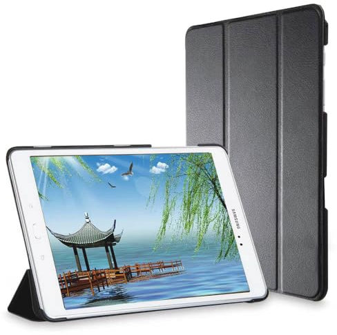 Custodia per tablet Samsung Galaxy Tab A 9,7 SM-T550/T555/P550/P555 – Business Light Luxury Premium Smart Slim Tri-fold Stand PU Leather Cover con Auto Sleep/Wake (nero)