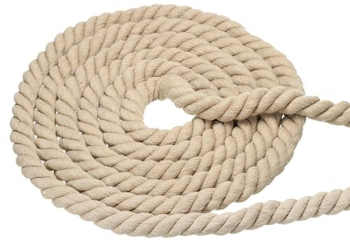 PATIKIL 3/4 Pulgada x 25 Pies Natural Retorcido Algodón Cuerda, 3 Hebra Suave Artesanía Cuerda con Sellado Cinta para Artesanía Barandillas Casa Decoración, Caqui