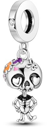 NARMO 925 Charms in Argento Sterling per Pandora Bracciali Divertente Danza Scheletro Charm per Halloween