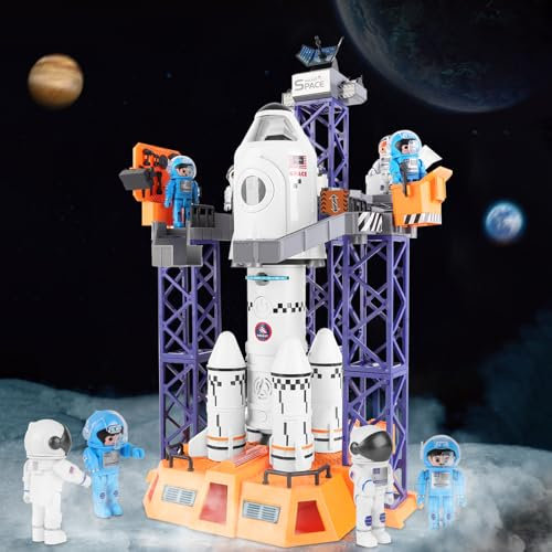 deAO Space Shuttle Rakete Spielzeug mit Licht & Sound, Rauchfunktionen, 5 In1 STEM Wissenschaft Lernspielzeug Projektionslampe Weltraumspielzeug, mit 4 Astronauten, Geschenk (Sky-1)