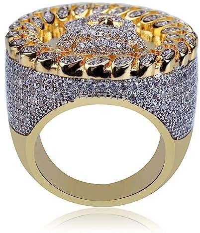 Ehering 14K Gold oder Weißgold Hip Hop Iced Out Punk Zirkonia Ring für Männer und Frauen Jungen Schmuck Geschenk (Gold 10#)