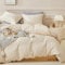 Sedefen Seersucker Bettwäsche 135x200cm 4teilig Beige Creme Unifarben Mädchen Wende Bettwäsche Set Weiche 2 Bettbezug 135x200cm und 2 Kissenbezüge 80x80cm mit Reißverschluss