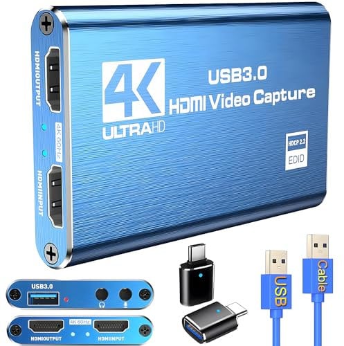 HDMI Video Capture Card for Switch,4K External Capture Card for Streaming with USB 3.0 and 2K 30FPS Game Capture for Nintendo Switch/PS5/Xbox/PS4/Steam Deck