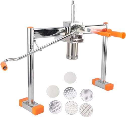 Vinbcorw Pastamaker,Manuelle Nudelpresse, Edelstahl-Nudelmaschine, Spaghetti-Fettuccine-Ravioli, Vielseitige Bedienung (7 X Formen),Silber