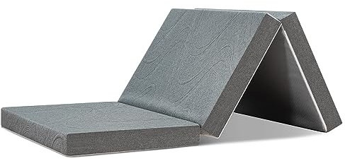 IYEE NATURE Premium Klappmatratze, Anthrazit Dreifach-Faltmatratze aus Memory-Schaum mit waschbarem Bezug, Faltmatratze für Reisen, Camping, Boden, Gästebett, Matratze (140x195x15cm)