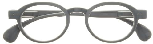 OPULIZE OCA Lesebrille - Moderne Runde Retro-Fassung - Grau Glänzend - Herren Damen - Federscharniere - R54-7 - +3.00