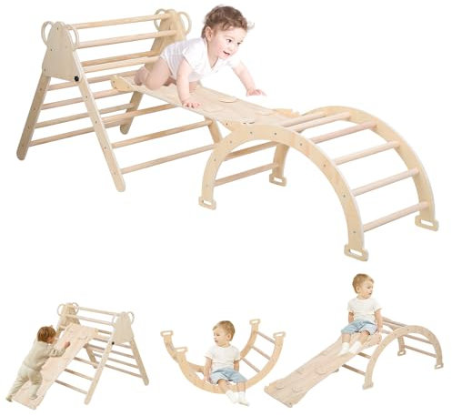 Monucep Klettergerüst Indoor, 3-in-1 Kletterdreieck mit Bogen/Rutsche/Dreieck, Lernspielzeug Klettergerüst für 2-8 Jahre, Stabilem Baby-Klettergerüst/Kletterdreieck/Kletterbogen kinderrutsche