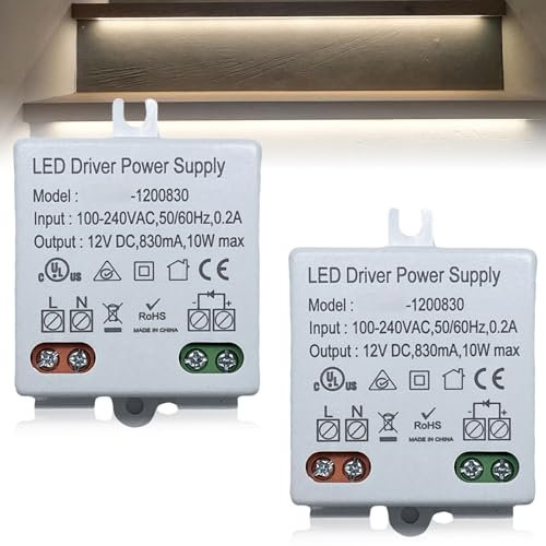 Aicharynic Mini Transformateur LED 12V/DC 10W 2pcs Transformateur LED 100-240V à 12V DC Tension Constante Pilote Alimentation Lumières et
