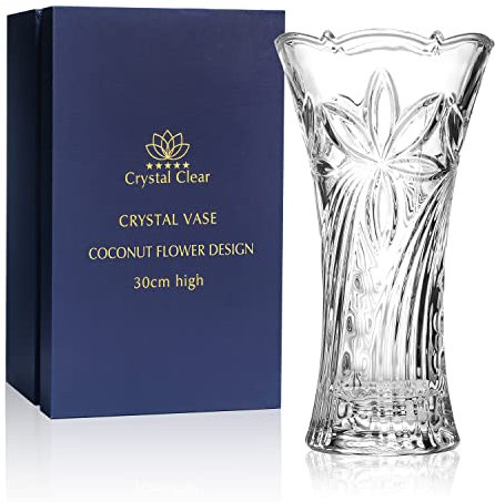Crystal Vase, 30cm high, For Flowers & Decor, Coconut Flower Design, Eternal Love for Home Nice, Shiny, Adorable, Suitable For all Occasions, Perfect as a Gift,