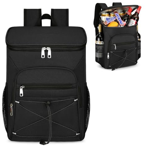 Bolsa Térmica Portátil de 25L, Mochila Nevera Grande para Camping y Playa, Mochila Isotérmica, Aislamiento, Antifugas, Ligera, para Viajes, Familia, Picnic, Barbacoa – Negro
