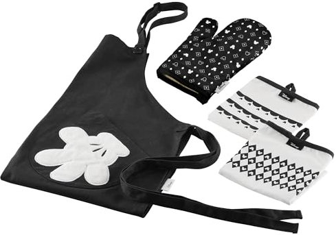 Prestige Disney Monochrome Kitchen Textile set - Apron and Single Oven Glove with Tea Towel Set of 2 - Black & White