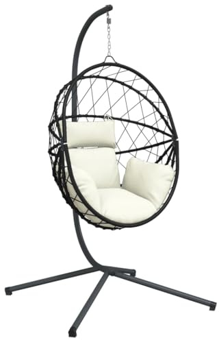 vidaXL Hängesessel Ei-Design mit Ständer Beige Rattan und Stahl