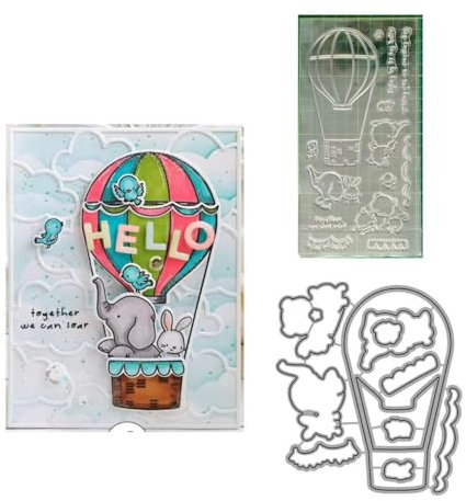Heißluftballon Elefant Stempel und Stanzschablonen für Karten Herstellung, Tiere Stanzen Stempel und Briefmarken Set für DIY Scrapbooking Fotoalbum Dekorativ