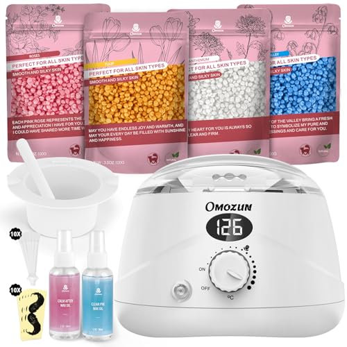 OMOZUN Scaldacera Professionale Ceretta Brasiliana: Scalda Cera Kit con Display Digitale LED - Cera Depilatoria Pura e Naturale per Pelli Sensibili, Viso, Bikini, Ascelle, Unisex - Bianco