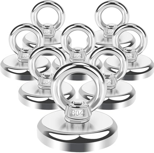 Aenienoe Starke Magnete Stark Groß 45kg Neodym Magnet Extra Starke Magneten Starker Halt 8Stück Magnetfischen mit öse Schrauben für Magnet Fischen in Haus,Werkstatt,Wasser D32mm