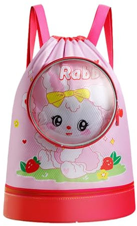 Voici et Voila Borsa da nuoto per bambini con scomparto bagnato, borsa sportiva per ragazze con scomparto bagnato per bambini, impermeabile, borsa da nuoto per ragazze Coniglietto