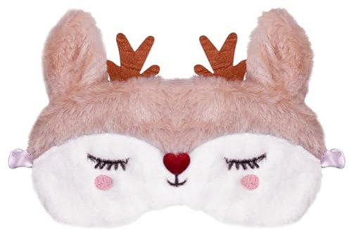 Schlafmaske, Schlafmaske Kinder, Weihnachten Rentier Augenmaske, Schlafmaske Kinder PlüSch, Reise-Schlafaugenmaske, Tier-Schlafaugenmaske, für Mädchen Jungen Damen Reisen Nickerchen (A)