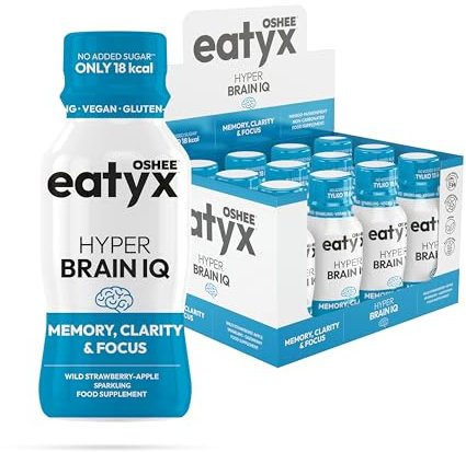 eatyx HYPER BRAIN IQ | Gedächtnis und Konzentration Nahrungsergänzungsmittel | 12 x 95 ml | Erdbeer-Apfel Geschmack | Verbesserte geistige Leistungsfähigkeit & Konzentration | Mit Ashwagandha