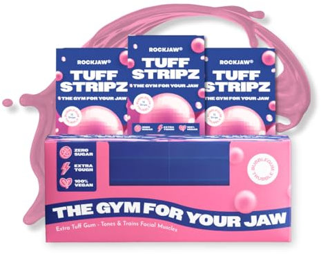 ROCKJAW® Tuff Stripz | Gomme à mâcher semi-résistante | Exerciseur de mâchoire sans sucre pour débutants | 10 paquets, 120 stripz | 2 mois d'approvisionnement