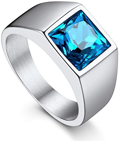 Bandmax Männer Ring Siegelring Edelstahl Ring Blauer Stein 8MM breit Eheringe Verlobungsring Größe 59mm Zirkonia Ring Accessoires Modeschmuck