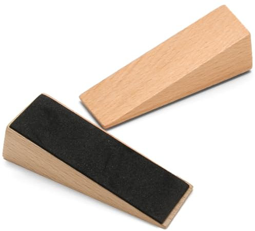 2 Pack Wooden Door Stop Non-Slip Wooden Wedges 2.5cm/0.98in Thick Fixed Door Stopper Base with Rubber Heavy Duty Floor Doorstops for All Types of Doors and Surfaces