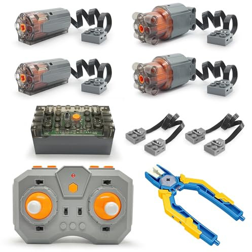 Technik Motoren Set, 4x Motoren(2M+2L), Fernbedienung, Batteriemodul, Verlängerungskabel, Power Function Motor Kompatibel mit Technic