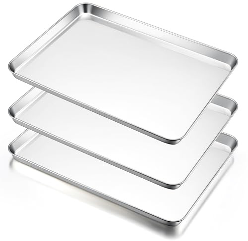 E-far Large Baking Sheets Set of 3, 20”x14” Stainless Steel Cookie Sheet Pans for Oven, Non Toxic Big Metal Baking Tray for Cake Cookies, Healthy & Rust Free, Mirror Finish & Dishwasher Safe