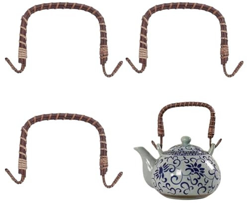 PH PandaHall 4pcs Rattan Metal Teapot Handle Replacement Bendable Handle Adjustable Teapot Handle Tea Accessories Supplies for Ceramic Pot Pottery Tea Pots Japanese Wired Teapot, Brown, 13cm
