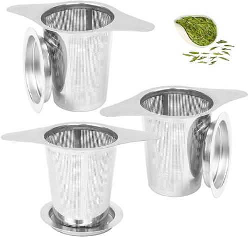 Filtro de té, colador de té de acero inoxidable 304, con tapa, infusor de té de mango ancho, para teteras, tazas, tazas para preparar té empapado, colador de té suelto, infusor de té para té suelto (3