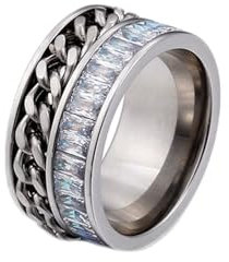 Wycian Fingerring 60, Infinity Ring mit Stein Edelstahl Zirkonia Silber 11mm Rund mit Kette Zirkonia Gravur für Damen Vatertag