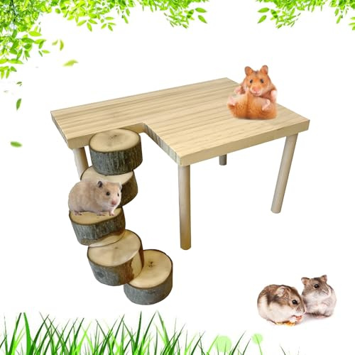 Hamster-Spiel-Holzplattform, Hamsterplattform, Kletterzubehör, Kleiner Haustierspielplatz, Klettergerüst,Kleintier-Stehplattform Mit Drehbarer Leiter, Holz Plattform, Hamster Kletterplattform