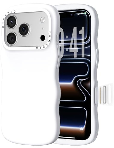 ORNARTO Wellig Hülle für iPhone 17 Pro Silikon, [Camera Control Button], [2X Militär-Grade Fallschutz], [Wellenrahmen] Handyhülle iPhone 17 Pro aus Flüssigesilikon - Weiß