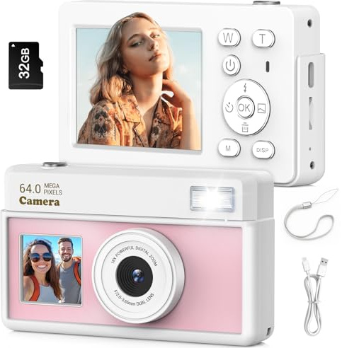 Macchina Fotografica Digitale,Fotocamera Digitale Compatta 4K 64MP (Nero Rosa)