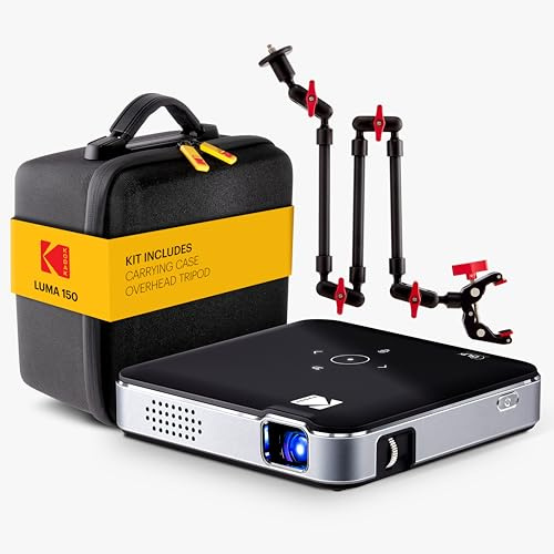 Kodak Luma 150 Mini Wireless Projector Kit with Overhead Tripod and Case, DLP, 55 ANSI Lumens, Screen Mirroring, HDMI/USB/microSD – For Cookie Decorating, Tracing, Presentations (Black)