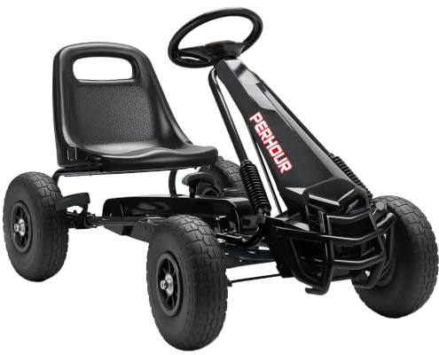 AIYAPLAY Go-Kart für Kinder, mit verstellbarem Sitz, Eva-Reifen, manueller Kupplung und Bremse, Tretfahrzeug für Jungen und Mädchen von 3 bis 8 Jahren, schwarz