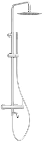 Balneo Colonne de Douche – Montage mural pour un usage confortable – Pommeau de douche avec douchette – Système de douche économe en eau – Confort et design – Inox – Modèle 1