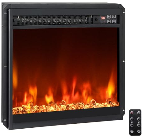 RELAX4LIFE 18 Elektrokamin mit heizung, schwebender Kamin mit LED-Ambientelicht & 3D-Flammeneffekt & Kristall-Glutbett, Deko Wandkamin mit Fernbedienung, 1500 W, 8 Flammenfarben, 9H-Timer, 17℃-32℃