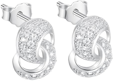 LÖB 750er (18 Karat) Weißgold Vergoldet Ohrringe Zirkonia Unendlich Infinity Symbol Silber Weiß Glitzer Ohrstecker Damen Unendlichkeit Strass Steine Brautschmuck Unendlichkeitszeichen