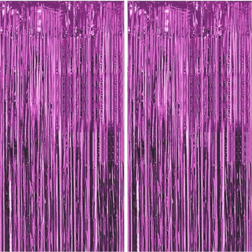 Jonami Lametta Vorhänge Lila, 2X Folie Fransen Vorhang Schimmer, Metallic Tinsel Vorhänge Hintergrund Fringe Glitzervorhänge Fransenvorhang Metallfolie für Party Deko Geburtstagsdeko -2stk-