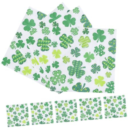 HONITANO Grüne Kleeblatt Servietten 20 Stück Einweg Papierservietten mit St Patrick’S Day Motiv Reißfestes Papier Quadratisch für Party Hochzeit und Tischdekoration
