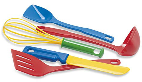 Dantoy Plastic Kitchen Utensils, 5 Piece Set Pretend Play for Kids, Made in Denmark – Multi Colour