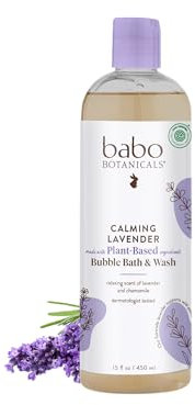 Babo Botanicals Natürlicher Lavendel Wiesensüß, 3-in-1 Baby-Schaumbad-Shampoo – sulfatfrei, 425 ml