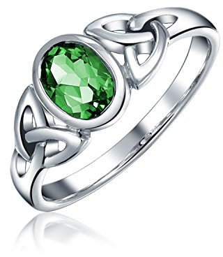 Keltischer Simulierter Grüner Smaragd Cz Trinity Love Knot Triquetra Unendlichkeitsring Für Frauen Teen Thin Band Ring .925 Sterling Silber Individuelle Gravur
