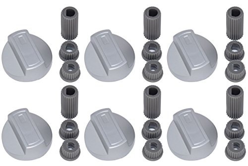 Ufixt 6 x Fits Comet, Creda, Crosslee, Hoover, Hotpoint, Howdens, Hygena and Indesit Universal Cooker/Oven/Grill Control Knob And Adaptors Silver