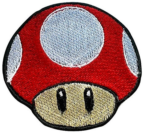 Bestickter Aufbügler / Aufnäher für Kostüm, Mario Kart / Super Mario Brothers, Motiv: roter Pilz