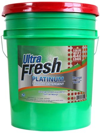 Ultra Fresh 5 Gallon Liquid Laundry Detergent Washing Soap for All Machine Types, 3X Platinum, Up to 640 Loads, Mango Twist