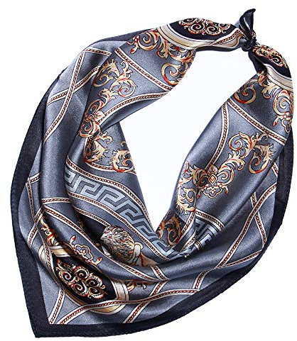 Lsharon Sciarpa in 100% seta di gelso con stampa grafica, 53 x 53 cm Grigio Taglia unica