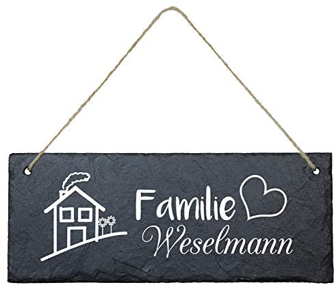 Geschenke 24 Schiefertafel personalisiert für Ehepaare mit Familienname (eckig - 25 x 10 cm - Familienname) - Schieferplatte Deko, Eingangstür Haustür, Türschild - Hochzeitsgeschenk, Wanddeko
