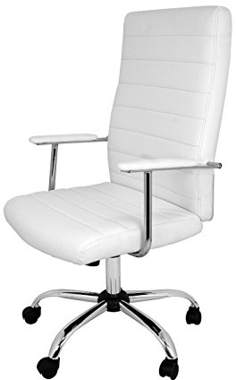 La Silla Española - Silla de Oficina o Estudio Estilo Director con reposabrazos, Respaldo tapizado y Base cromada con Ruedas deslizantes, Color Blanco, Modelo Patones, 50x47x116 cm
